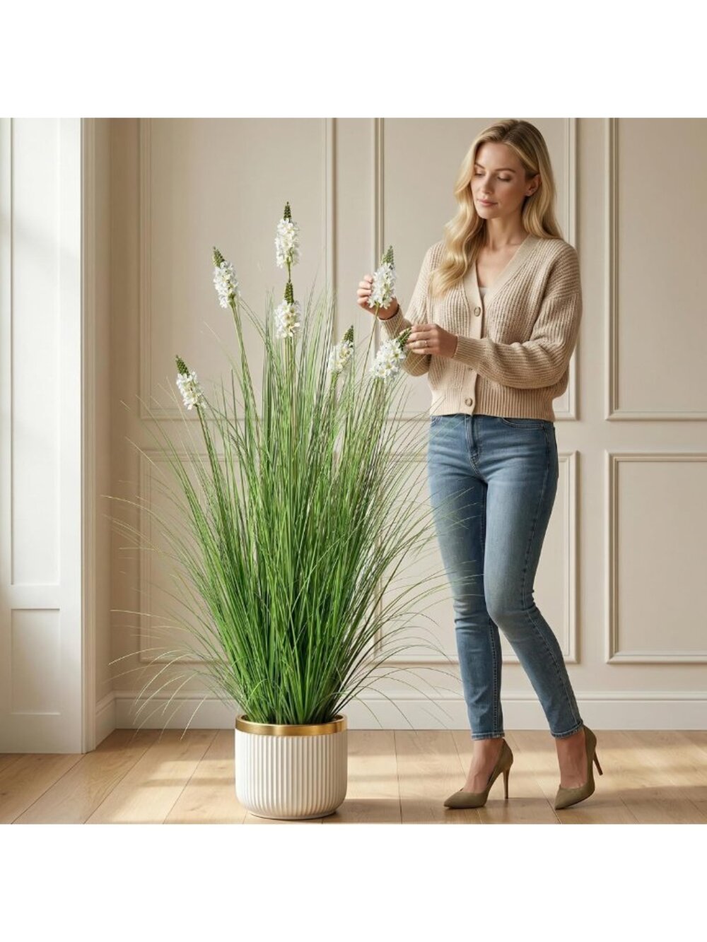 Tall Artificial Grass & Hyacinth Flower Plant - 47.2" Indoor/Outdoor Decor